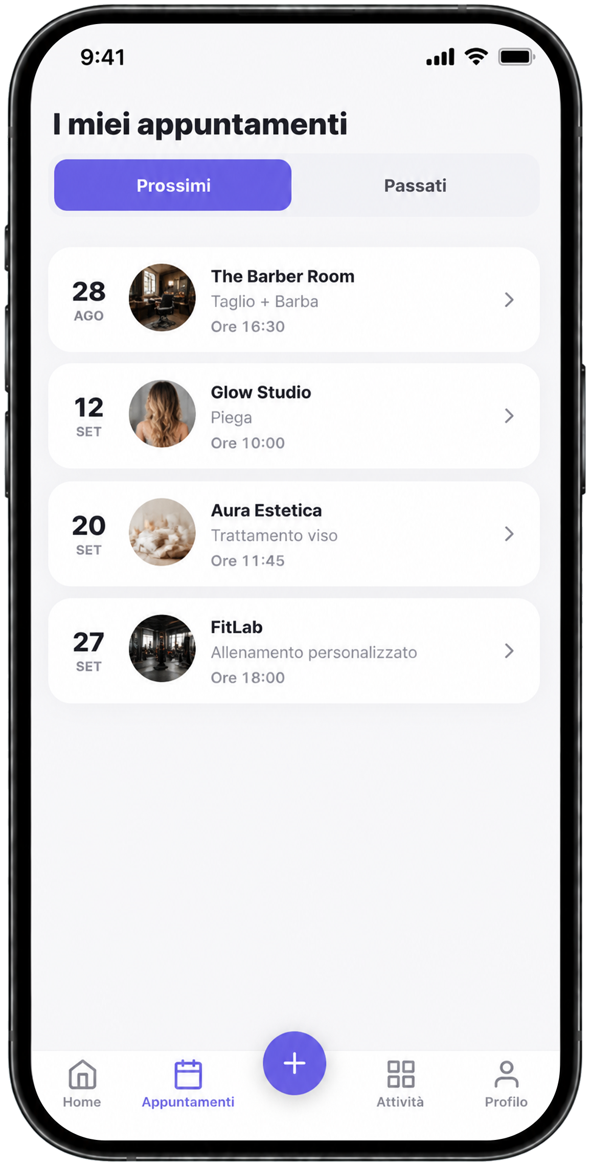 Lista delle prenotazioni future nell'app Agendo