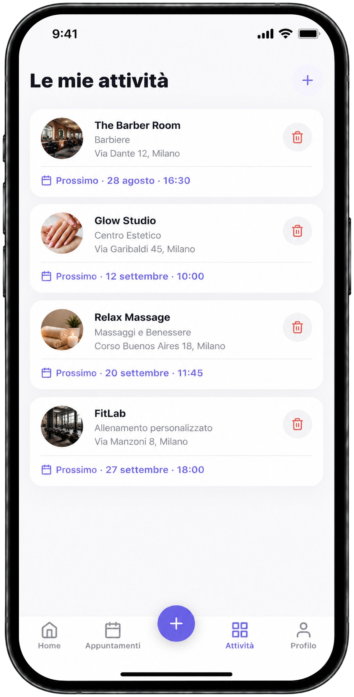 Attività collegate al cliente nell'app Agendo