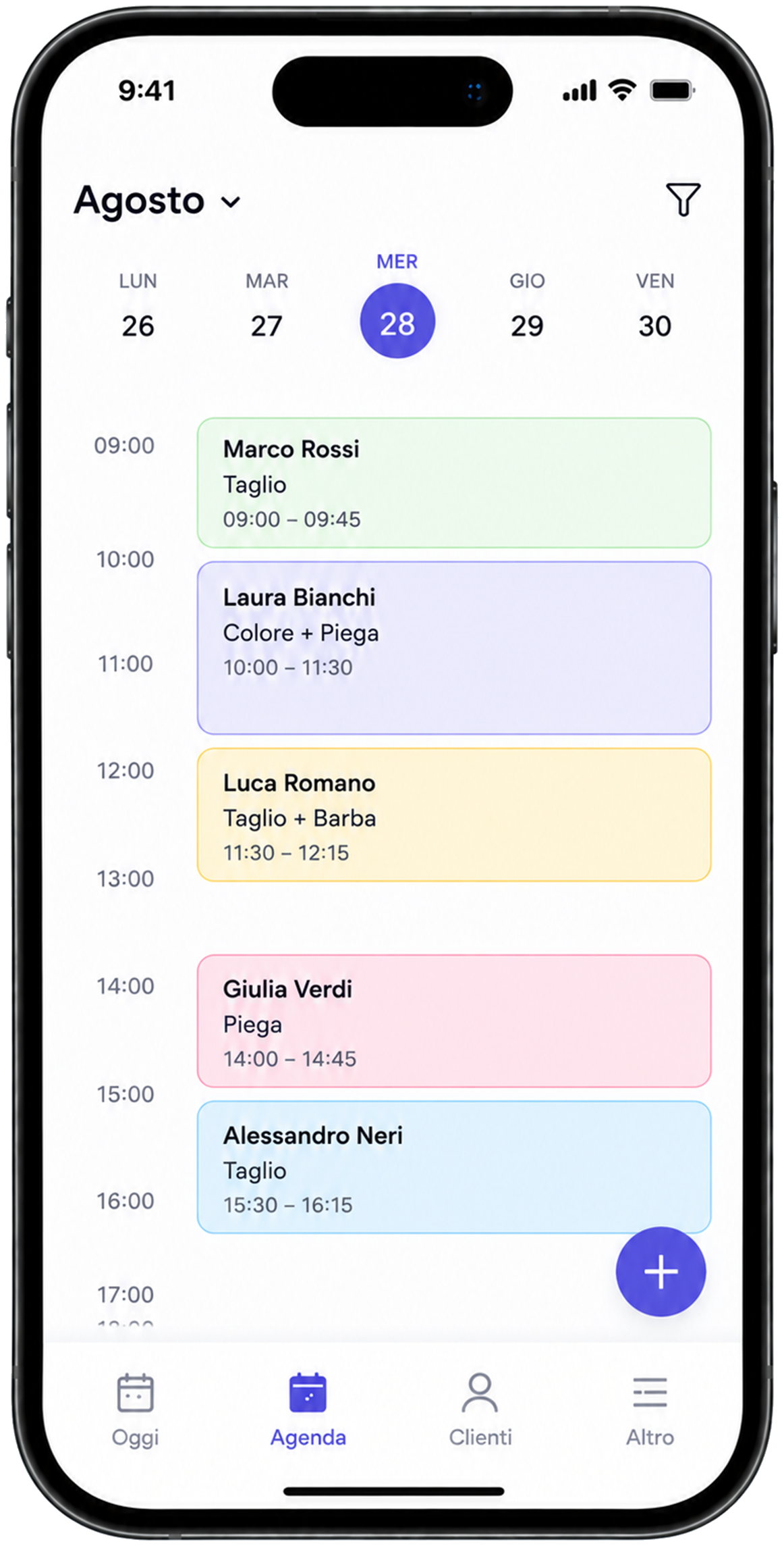 Agenda settimanale reale dell'app Agendo